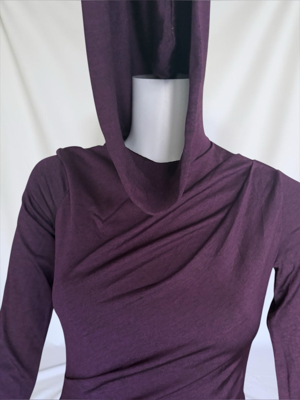 T by Alexander Wang Hooded Ruched Jersey Mini Dress Plum Purple S - Picture 7 of 8